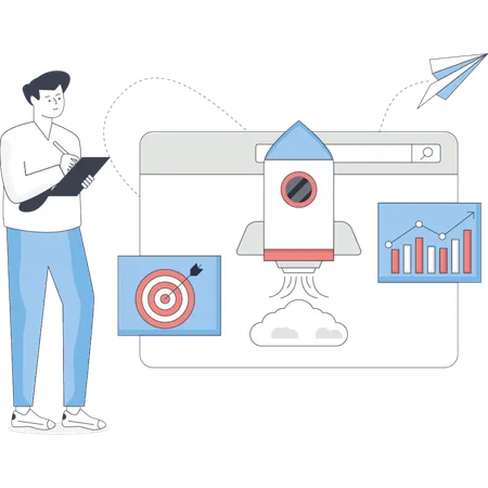 Man  doing start-up launch  Illustration