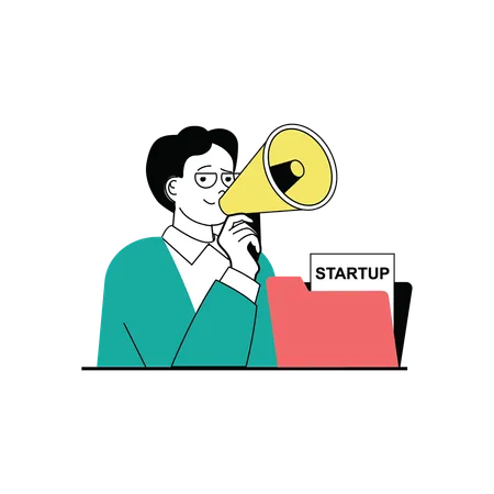 Man doing startup marketing  Illustration