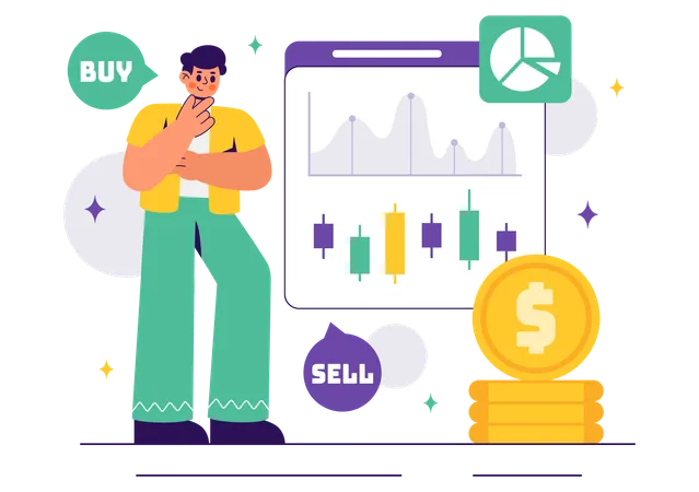 Man doing stock market investment  Illustration