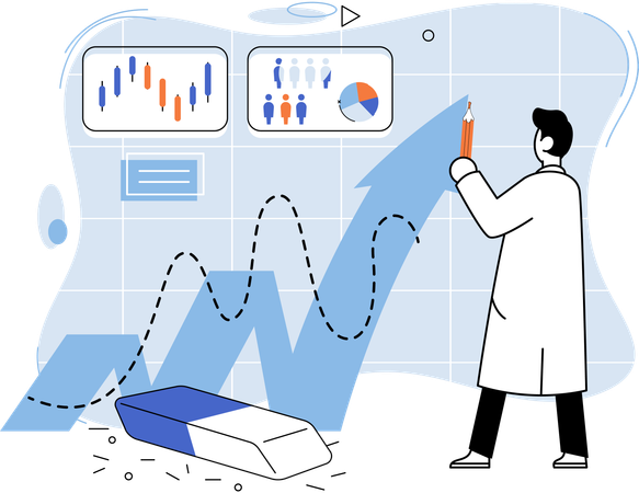 Man doing stock market manipulation  Illustration