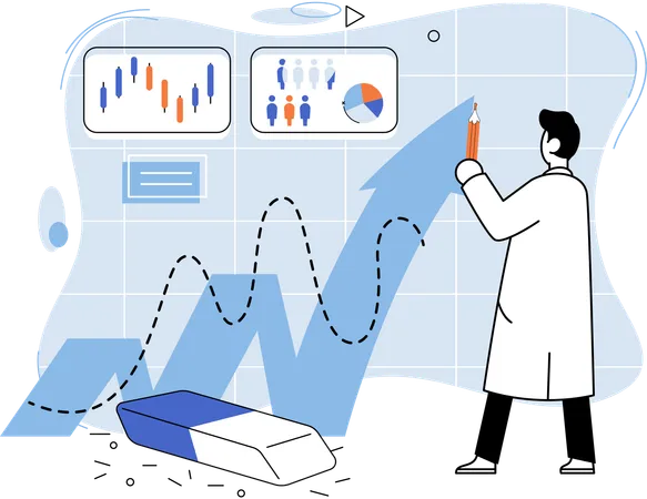 Man doing stock market manipulation  Illustration