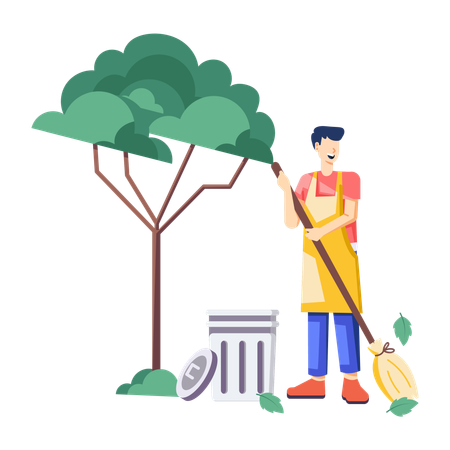 Man doing Street Cleaner  Illustration