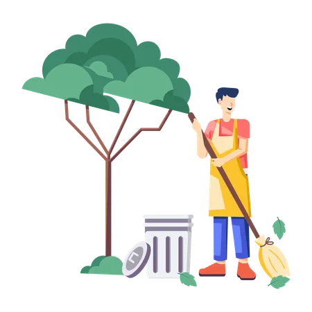 Man doing Street Cleaner  Illustration