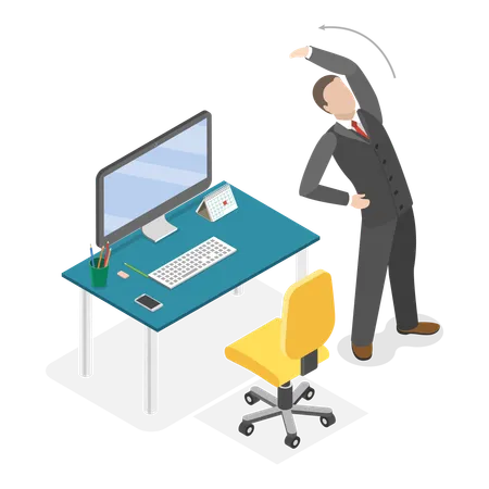 Man doing stretching in office between working hours  Illustration