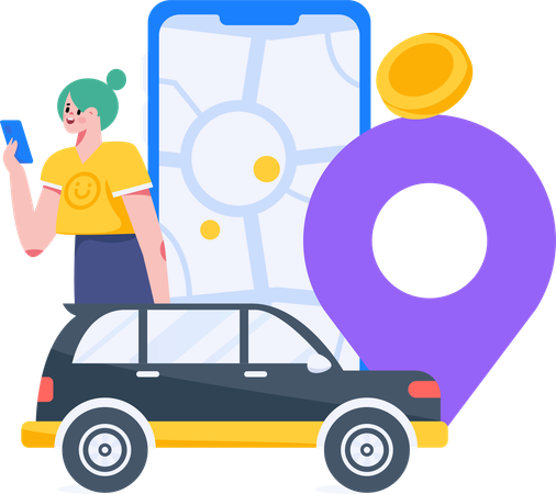 Man doing Taxi booking while using mobile  Illustration
