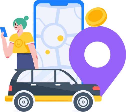 Man doing Taxi booking while using mobile  Illustration