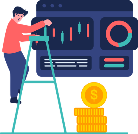 Man doing technical analysis for safe investment  Illustration