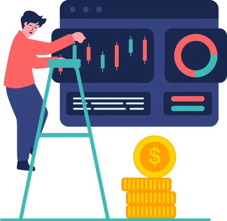 Man doing technical analysis for safe investment  Illustration