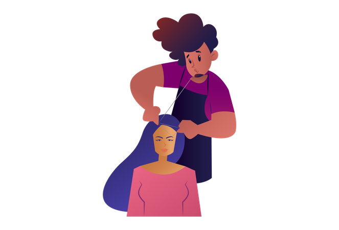 Man Doing Threading on Girl  Illustration