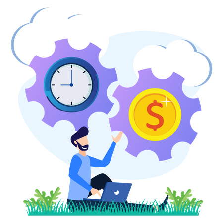 Man doing time management  Illustration