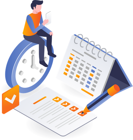 Man doing time management  Illustration