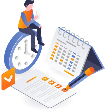 Man doing time management  Illustration