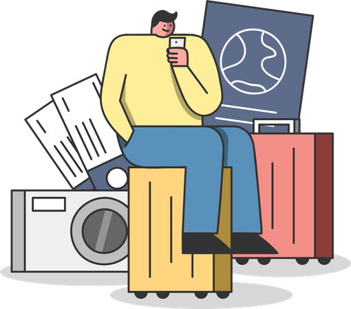 Man doing travel planning  イラスト