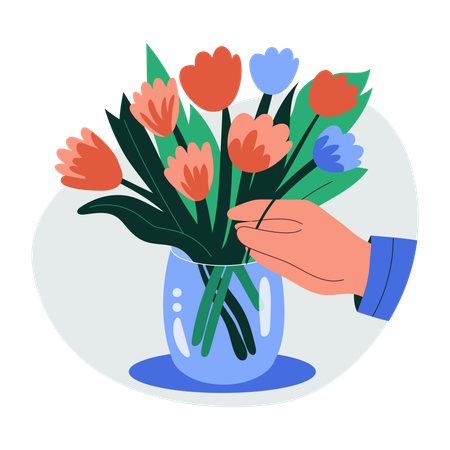 Man doing tulip arrangement  Illustration