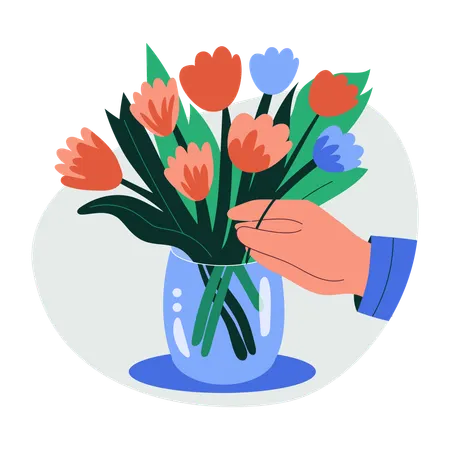 Man doing tulip arrangement  Illustration