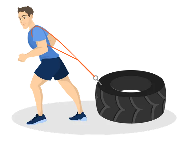 Man doing tyre pulling exercise  Illustration