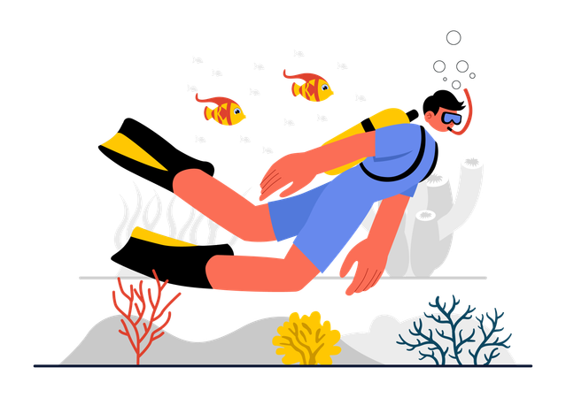 Man doing Underwater Adventure  Illustration