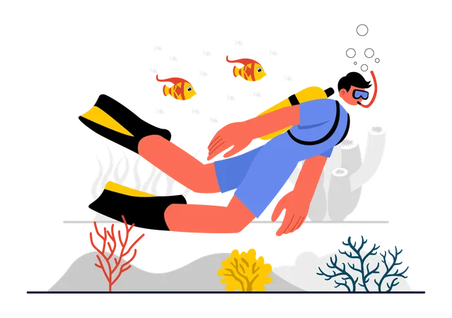 Man doing Underwater Adventure  Illustration