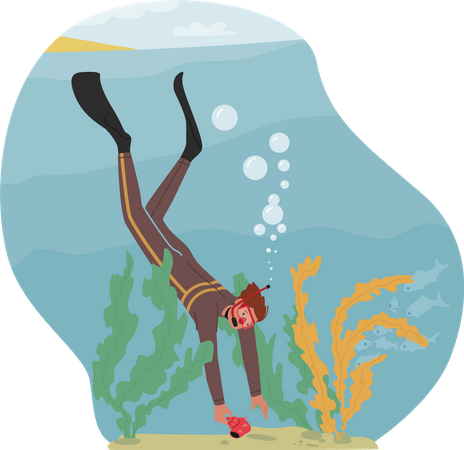 Man doing underwater Snorkeling  Illustration