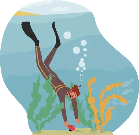 Man doing underwater Snorkeling Illustration