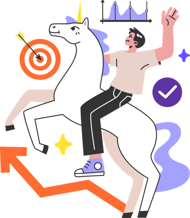 Man doing unicorn growth  Illustration