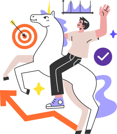 Man doing unicorn growth  Illustration