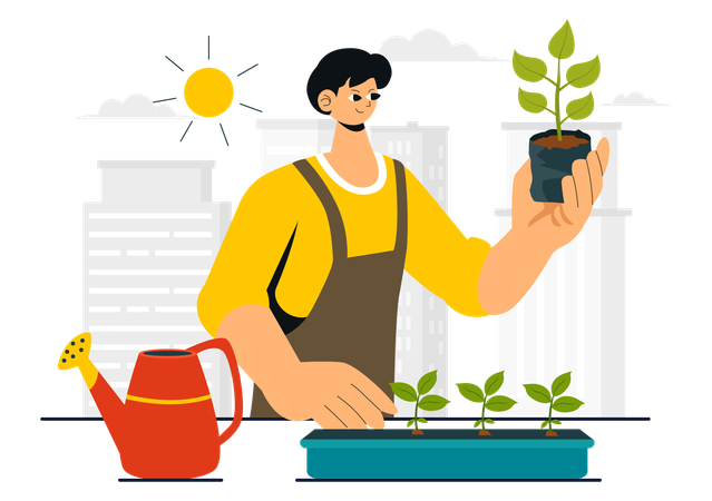 Man doing Urban Gardening  Illustration