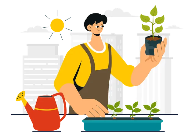 Man doing Urban Gardening  Illustration