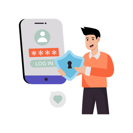 Man doing User Authentication for account login  Illustration