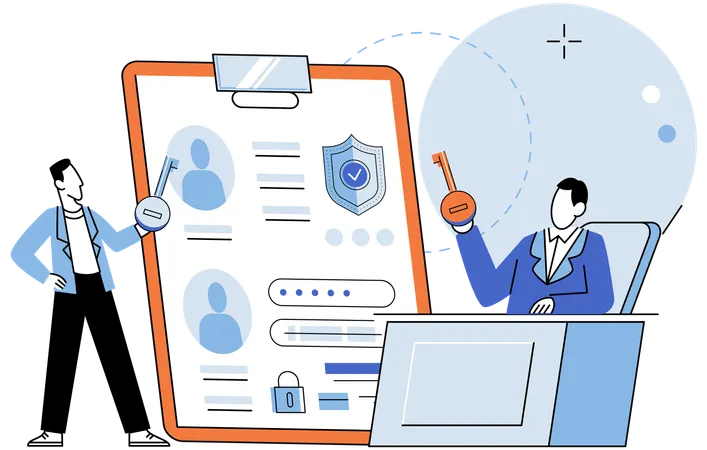 Man doing user authentication to access personal data  Illustration