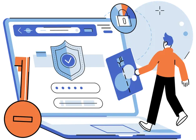 Man doing user authentication to access personal data  Illustration