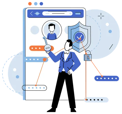 Man doing user authentication to access personal data  Illustration