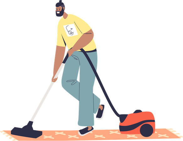 Man doing vacuum cleaning clean floor at home  Illustration