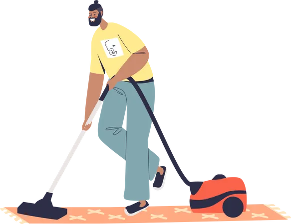 Man doing vacuum cleaning clean floor at home  Illustration