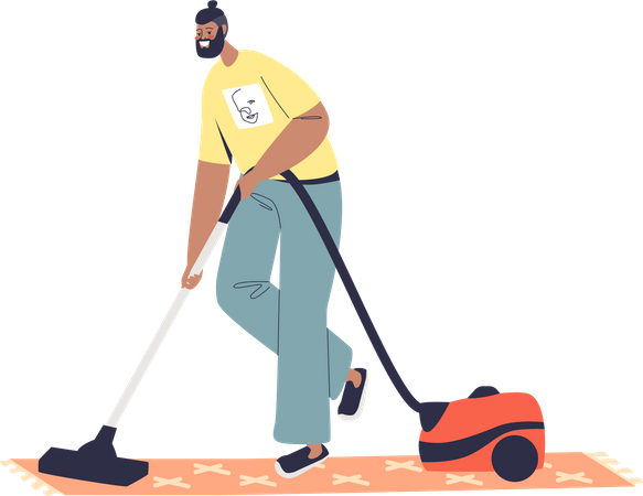 Man doing vacuum cleaning clean floor at home  일러스트레이션
