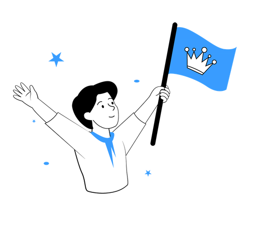 Man doing Victory Celebration with Crown Flag  Illustration