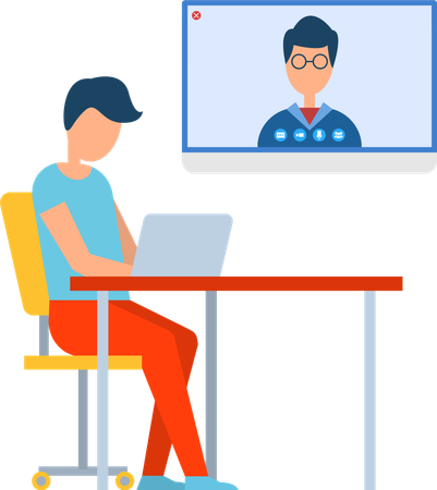 Man doing Video Conference in Laptop  Illustration