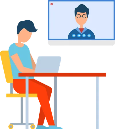 Man doing Video Conference in Laptop  Illustration