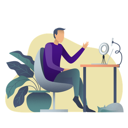 Man doing video meeting  Illustration