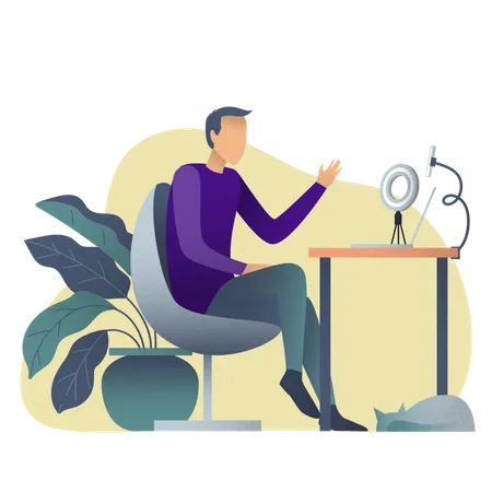 Man doing video meeting  Illustration