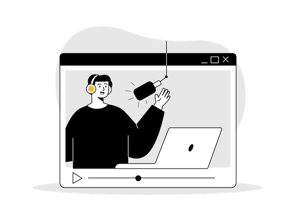 Man doing online video podcasting  イラスト