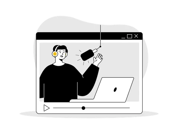 Man doing online video podcasting  イラスト