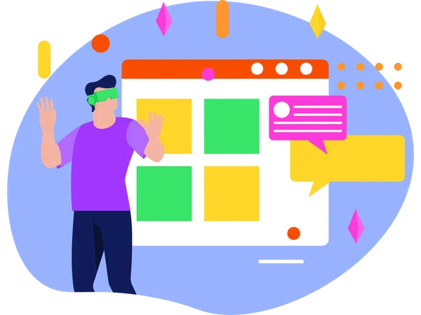 Man Doing Virtual Analysis Using Vr Technology  Illustration