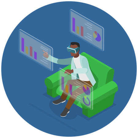 Man doing virtual analysis using vr technology  Illustration