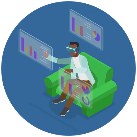 Man doing virtual analysis using vr technology  Illustration