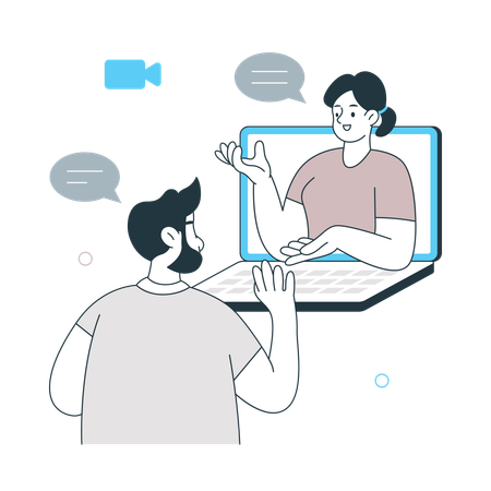 Man doing Virtual Collaboration with woman on laptop  Illustration