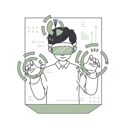 Man doing Virtual Data analysis  Illustration