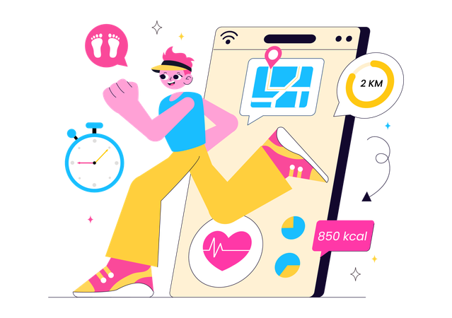 Man doing Virtual exercise from Fitness App  Illustration