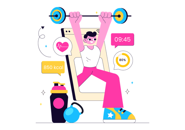 Man doing Virtual Fitness App Promotion  Illustration