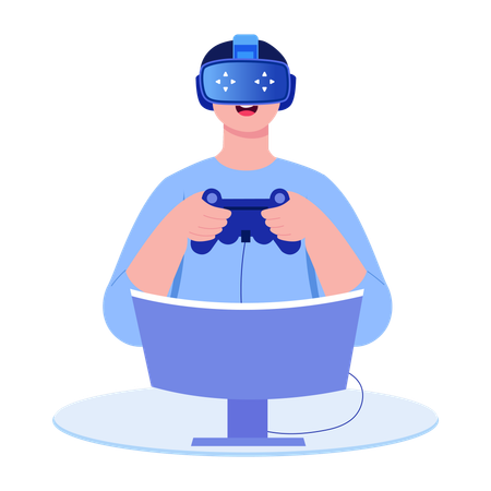 Man doing virtual gaming  Illustration